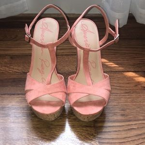 coral wedged heels
